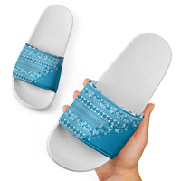 Fiji Marau na Kerisimasi Slide Sandals Aqua Tagimoucia Tapa Masi Tribal - Polynesian Pride