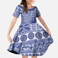 Fiji Marau na Kerisimasi Family Matching Mermaid Dress and Hawaiian Shirt Blue Tagimoucia Tapa Masi Tribal LT9 Daughter's Dress Blue - Polynesian Pride