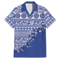 Fiji Marau na Kerisimasi Family Matching Mermaid Dress and Hawaiian Shirt Blue Tagimoucia Tapa Masi Tribal LT9 Dad's Shirt - Short Sleeve Blue - Polynesian Pride