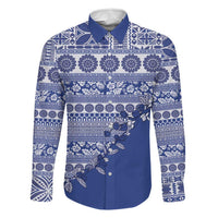 Fiji Marau na Kerisimasi Family Matching Off Shoulder Maxi Dress and Hawaiian Shirt Blue Tagimoucia Tapa Masi Tribal LT9 Dad's Shirt - Long Sleeve Blue - Polynesian Pride