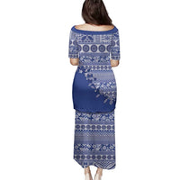 Fiji Marau na Kerisimasi Family Matching Puletasi and Hawaiian Shirt Blue Tagimoucia Tapa Masi Tribal - Polynesian Pride