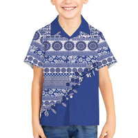 Fiji Marau na Kerisimasi Family Matching Summer Maxi Dress and Hawaiian Shirt Blue Tagimoucia Tapa Masi Tribal LT9 Son's Shirt Blue - Polynesian Pride