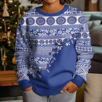 Fiji Marau na Kerisimasi Kid Ugly Christmas Sweater Blue Tagimoucia Tapa Masi Tribal - Polynesian Pride