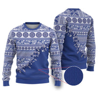 Fiji Marau na Kerisimasi Ugly Christmas Sweater Blue Tagimoucia Tapa Masi Tribal - Polynesian Pride