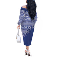 Fiji Marau na Kerisimasi Off The Shoulder Long Sleeve Dress Blue Tagimoucia Tapa Masi Tribal - Polynesian Pride