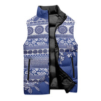 Fiji Marau na Kerisimasi Sleeveless Puffer Jacket Blue Tagimoucia Tapa Masi Tribal - Polynesian Pride