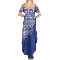 Fiji Marau na Kerisimasi Summer Maxi Dress Blue Tagimoucia Tapa Masi Tribal - Polynesian Pride