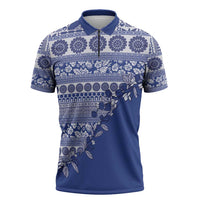 Fiji Marau na Kerisimasi Zipper Polo Shirt Blue Tagimoucia Tapa Masi Tribal - Polynesian Pride