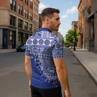 Fiji Marau na Kerisimasi Zipper Polo Shirt Blue Tagimoucia Tapa Masi Tribal - Polynesian Pride