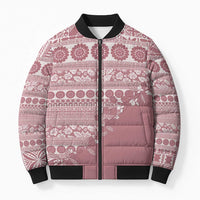 Fiji Marau na Kerisimasi Bomber Puffer Jacket Dusty Rose Tagimoucia Tapa Masi Tribal - Polynesian Pride