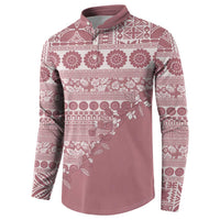 Fiji Marau na Kerisimasi Button Sweatshirt Dusty Rose Tagimoucia Tapa Masi Tribal - Polynesian Pride