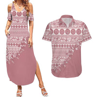 Fiji Marau na Kerisimasi Couples Matching Summer Maxi Dress and Hawaiian Shirt Dusty Rose Tagimoucia Tapa Masi Tribal LT9 Pink - Polynesian Pride