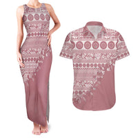 Fiji Marau na Kerisimasi Couples Matching Tank Maxi Dress and Hawaiian Shirt Dusty Rose Tagimoucia Tapa Masi Tribal LT9 Pink - Polynesian Pride