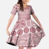 Fiji Marau na Kerisimasi Family Matching Long Sleeve Bodycon Dress and Hawaiian Shirt Dusty Rose Tagimoucia Tapa Masi Tribal - Polynesian Pride