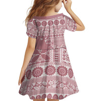 Fiji Marau na Kerisimasi Family Matching Long Sleeve Bodycon Dress and Hawaiian Shirt Dusty Rose Tagimoucia Tapa Masi Tribal - Polynesian Pride