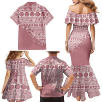 Fiji Marau na Kerisimasi Family Matching Mermaid Dress and Hawaiian Shirt Dusty Rose Tagimoucia Tapa Masi Tribal - Polynesian Pride