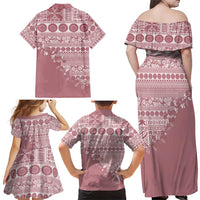Fiji Marau na Kerisimasi Family Matching Off Shoulder Maxi Dress and Hawaiian Shirt Dusty Rose Tagimoucia Tapa Masi Tribal - Polynesian Pride