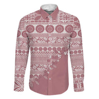 Fiji Marau na Kerisimasi Family Matching Off Shoulder Short Dress and Hawaiian Shirt Dusty Rose Tagimoucia Tapa Masi Tribal LT9 Dad's Shirt - Long Sleeve Pink - Polynesian Pride