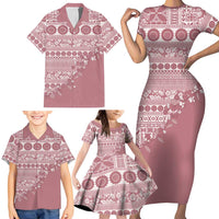 Fiji Marau na Kerisimasi Family Matching Short Sleeve Bodycon Dress and Hawaiian Shirt Dusty Rose Tagimoucia Tapa Masi Tribal - Polynesian Pride