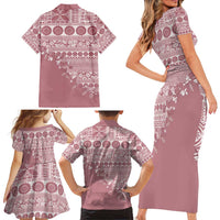 Fiji Marau na Kerisimasi Family Matching Short Sleeve Bodycon Dress and Hawaiian Shirt Dusty Rose Tagimoucia Tapa Masi Tribal - Polynesian Pride