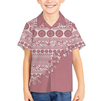 Fiji Marau na Kerisimasi Family Matching Short Sleeve Bodycon Dress and Hawaiian Shirt Dusty Rose Tagimoucia Tapa Masi Tribal - Polynesian Pride
