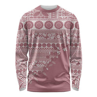 Fiji Marau na Kerisimasi Long Sleeve Shirt Dusty Rose Tagimoucia Tapa Masi Tribal - Polynesian Pride