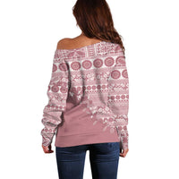 Fiji Marau na Kerisimasi Off Shoulder Sweater Dusty Rose Tagimoucia Tapa Masi Tribal - Polynesian Pride