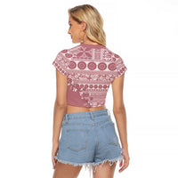 Fiji Marau na Kerisimasi Raglan Cropped T Shirt Dusty Rose Tagimoucia Tapa Masi Tribal - Polynesian Pride