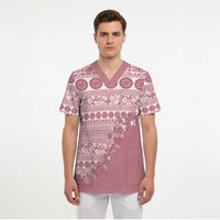Fiji Marau na Kerisimasi Scrub Top Dusty Rose Tagimoucia Tapa Masi Tribal - Polynesian Pride