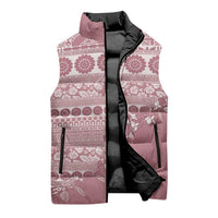 Fiji Marau na Kerisimasi Sleeveless Puffer Jacket Dusty Rose Tagimoucia Tapa Masi Tribal - Polynesian Pride