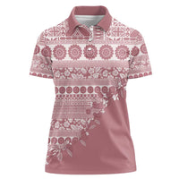 Fiji Marau na Kerisimasi Women Polo Shirt Dusty Rose Tagimoucia Tapa Masi Tribal - Polynesian Pride