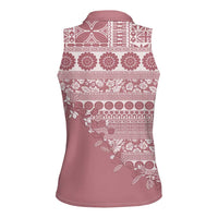 Fiji Marau na Kerisimasi Women Sleeveless Polo Shirt Dusty Rose Tagimoucia Tapa Masi Tribal - Polynesian Pride