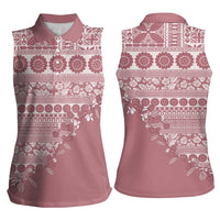 Fiji Marau na Kerisimasi Women Sleeveless Polo Shirt Dusty Rose Tagimoucia Tapa Masi Tribal - Polynesian Pride