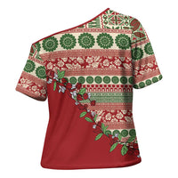 Fiji Marau na Kerisimasi Cross Shoulder Shirt Red Tagimoucia Tapa Masi Tribal - Polynesian Pride