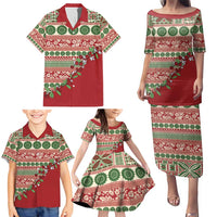 Fiji Marau na Kerisimasi Family Matching Puletasi and Hawaiian Shirt Red Tagimoucia Tapa Masi Tribal - Polynesian Pride