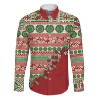 Fiji Marau na Kerisimasi Family Matching Puletasi and Hawaiian Shirt Red Tagimoucia Tapa Masi Tribal LT9 Dad's Shirt - Long Sleeve Red - Polynesian Pride