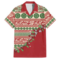 Fiji Marau na Kerisimasi Family Matching Short Sleeve Bodycon Dress and Hawaiian Shirt Red Tagimoucia Tapa Masi Tribal LT9 Dad's Shirt - Short Sleeve Red - Polynesian Pride