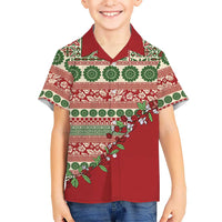 Fiji Marau na Kerisimasi Family Matching Short Sleeve Bodycon Dress and Hawaiian Shirt Red Tagimoucia Tapa Masi Tribal LT9 Son's Shirt Red - Polynesian Pride