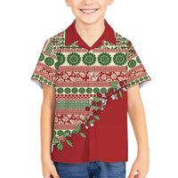 Fiji Marau na Kerisimasi Kid Hawaiian Shirt Red Tagimoucia Tapa Masi Tribal - Polynesian Pride