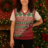 Fiji Marau na Kerisimasi Christmas Knitted V-Neck Vest Red Tagimoucia Tapa Masi Tribal - Polynesian Pride