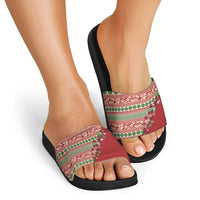 Fiji Marau na Kerisimasi Slide Sandals Red Tagimoucia Tapa Masi Tribal - Polynesian Pride