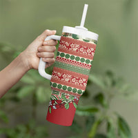 Fiji Marau na Kerisimasi Tumbler With Handle Red Tagimoucia Tapa Masi Tribal - Polynesian Pride