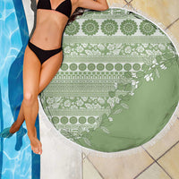 Fiji Marau na Kerisimasi Beach Blanket Sage Green Tagimoucia Tapa Masi Tribal - Polynesian Pride