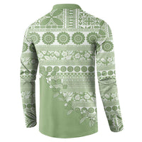 Fiji Marau na Kerisimasi Button Sweatshirt Sage Green Tagimoucia Tapa Masi Tribal - Polynesian Pride