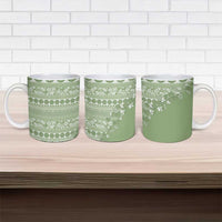 Fiji Marau na Kerisimasi Ceramic Mug Sage Green Tagimoucia Tapa Masi Tribal - Polynesian Pride