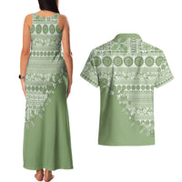 Fiji Marau na Kerisimasi Couples Matching Tank Maxi Dress and Hawaiian Shirt Sage Green Tagimoucia Tapa Masi Tribal - Polynesian Pride