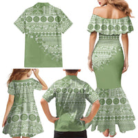 Fiji Marau na Kerisimasi Family Matching Mermaid Dress and Hawaiian Shirt Sage Green Tagimoucia Tapa Masi Tribal LT9 - Polynesian Pride