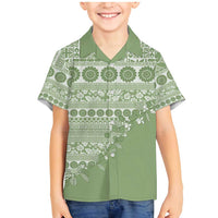 Fiji Marau na Kerisimasi Family Matching Mermaid Dress and Hawaiian Shirt Sage Green Tagimoucia Tapa Masi Tribal LT9 Son's Shirt Green - Polynesian Pride