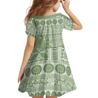Fiji Marau na Kerisimasi Family Matching Off The Shoulder Long Sleeve Dress and Hawaiian Shirt Sage Green Tagimoucia Tapa Masi Tribal - Polynesian Pride