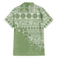 Fiji Marau na Kerisimasi Family Matching Off The Shoulder Long Sleeve Dress and Hawaiian Shirt Sage Green Tagimoucia Tapa Masi Tribal - Polynesian Pride